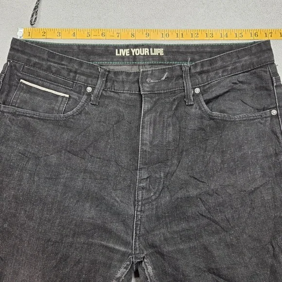 SPAO Jeans Mens 34x26 Black Tapered Selvedge Denim Zip Fly Stretch Casual Pants